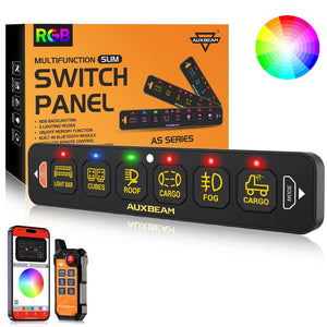 Auxbeam AS-600 6 Gang RGB Slim Switch Panel with APP & Remote Control - Colorado & Canyon Enthusiasts