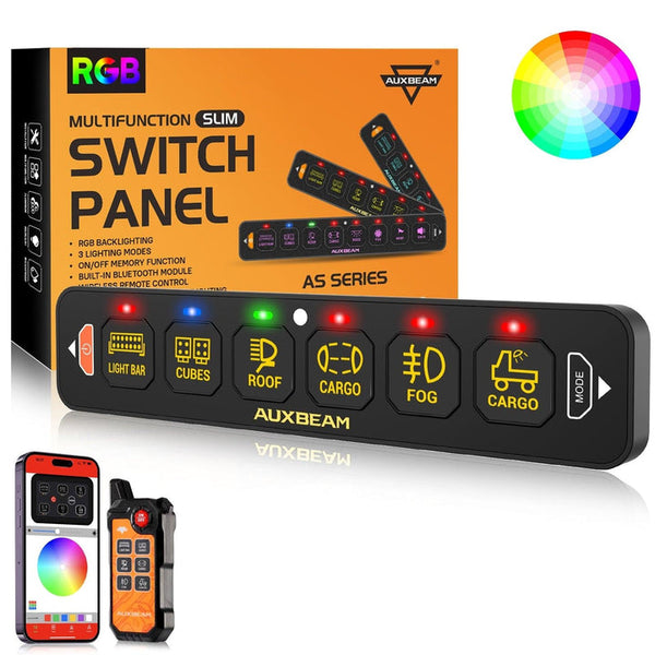 Auxbeam AS-600 6 Gang RGB Slim Switch Panel with APP & Remote Control - Colorado & Canyon Enthusiasts