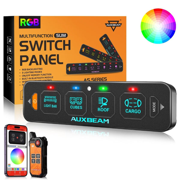 Auxbeam AS-400 4 Gang RGB Slim Switch Panel with APP & Remote Control - Colorado & Canyon Enthusiasts