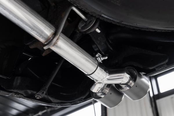 MBRP Armor Pro 3 Inch Cat Back Exhaust 2.5 Inch Dual Split Rear Exit with Quad 4 Inch OD Carbon Fiber Tips | 2019+ Silverado/Sierra 1500 (S50043CF)