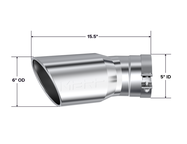 MBRP Armor Pro 6 Inch O.D. Exhaust Tip Angled Rolled End 5 Inch Inlet 15.5 Inch Length 30 Degree Bend T304 Stainless | 2015+ Chevrolet/GMC 2500/3500 Duramax