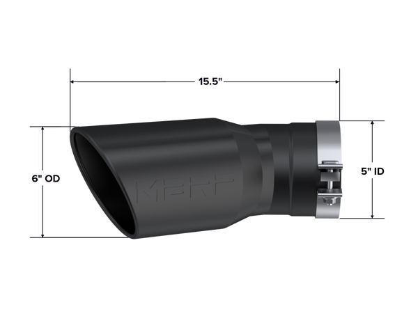 MBRP Armor BLK 6 Inch O.D. Exhaust Tip Angled Rolled End 5 Inch Inlet 15.5 Inch Length 30 Degree Bend | 2015+ Chevrolet/GMC 2500/3500 Duramax
