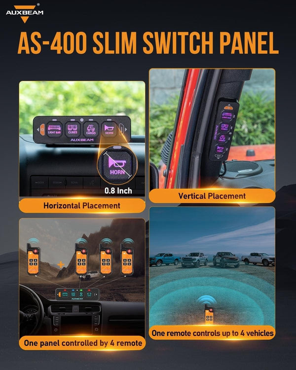 Auxbeam AS-400 4 Gang RGB Slim Switch Panel with APP & Remote Control - Colorado & Canyon Enthusiasts