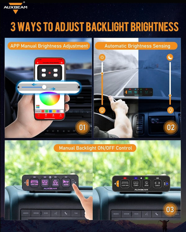 Auxbeam AS-400 4 Gang RGB Slim Switch Panel with APP & Remote Control - Colorado & Canyon Enthusiasts