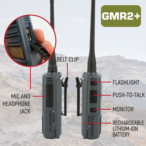 Rugged Radios GMR2 PLUS - GMRS / FRS Two Way Handheld Radio with Hand Mic - Colorado & Canyon Enthusiasts