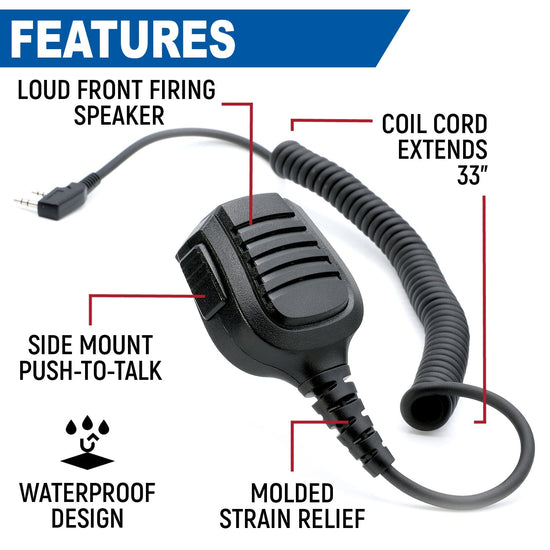 Rugged Radios Waterproof Hand Speaker Mic for Handheld Radios - Colorado & Canyon Enthusiasts