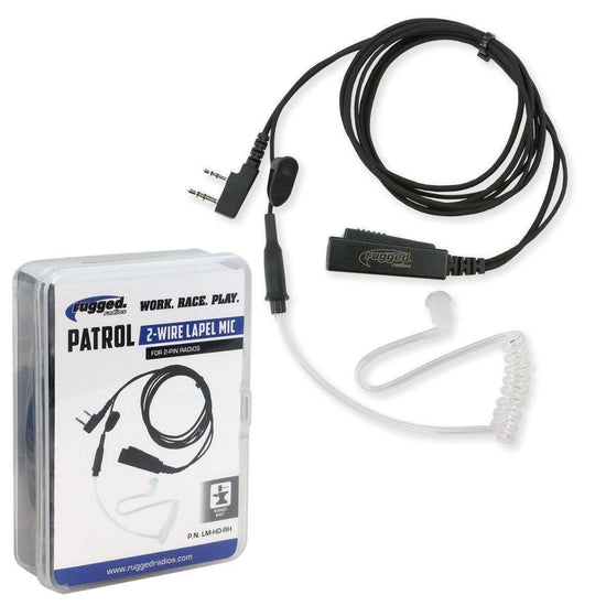 Rugged Radios Lapel Mic - 2 Wire w/ Acoustic Tube for Handheld Radios - Colorado & Canyon Enthusiasts